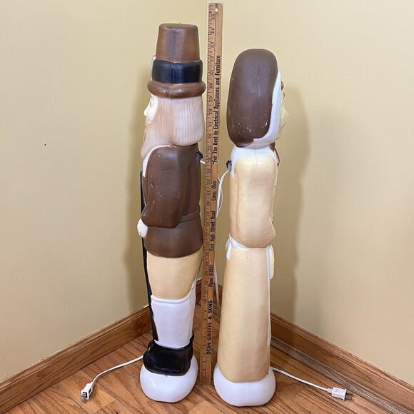 VTG Don Featherstone Blow Mold Pilgrim Couple Thanksgiving Light Up Man & Woman - Picture 15 of 16